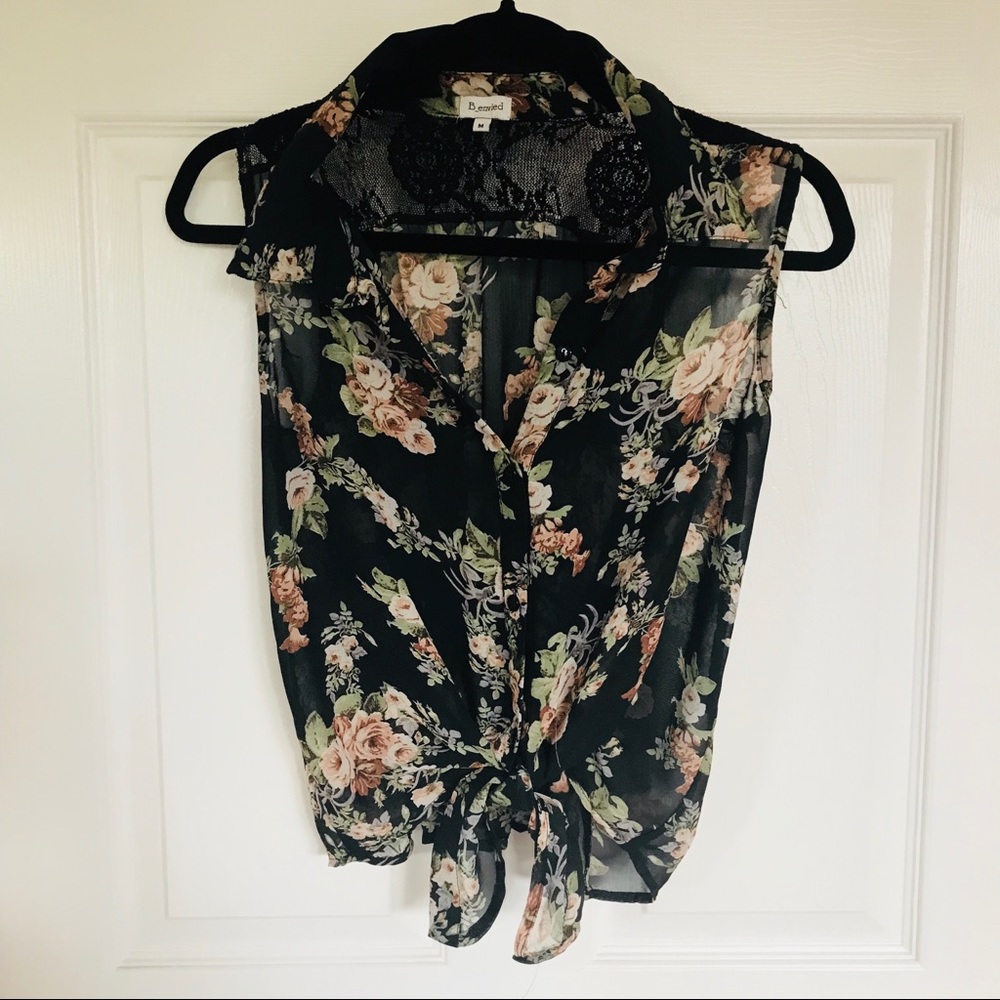 Floral tie button down top